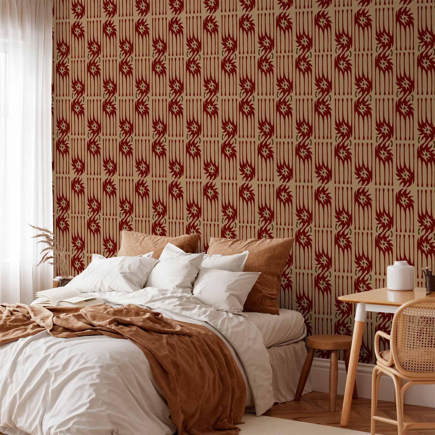 Tapeta Czerwone pazury - nieregularne kształty na papierowym tle 50×1000 cm, flizelina standard