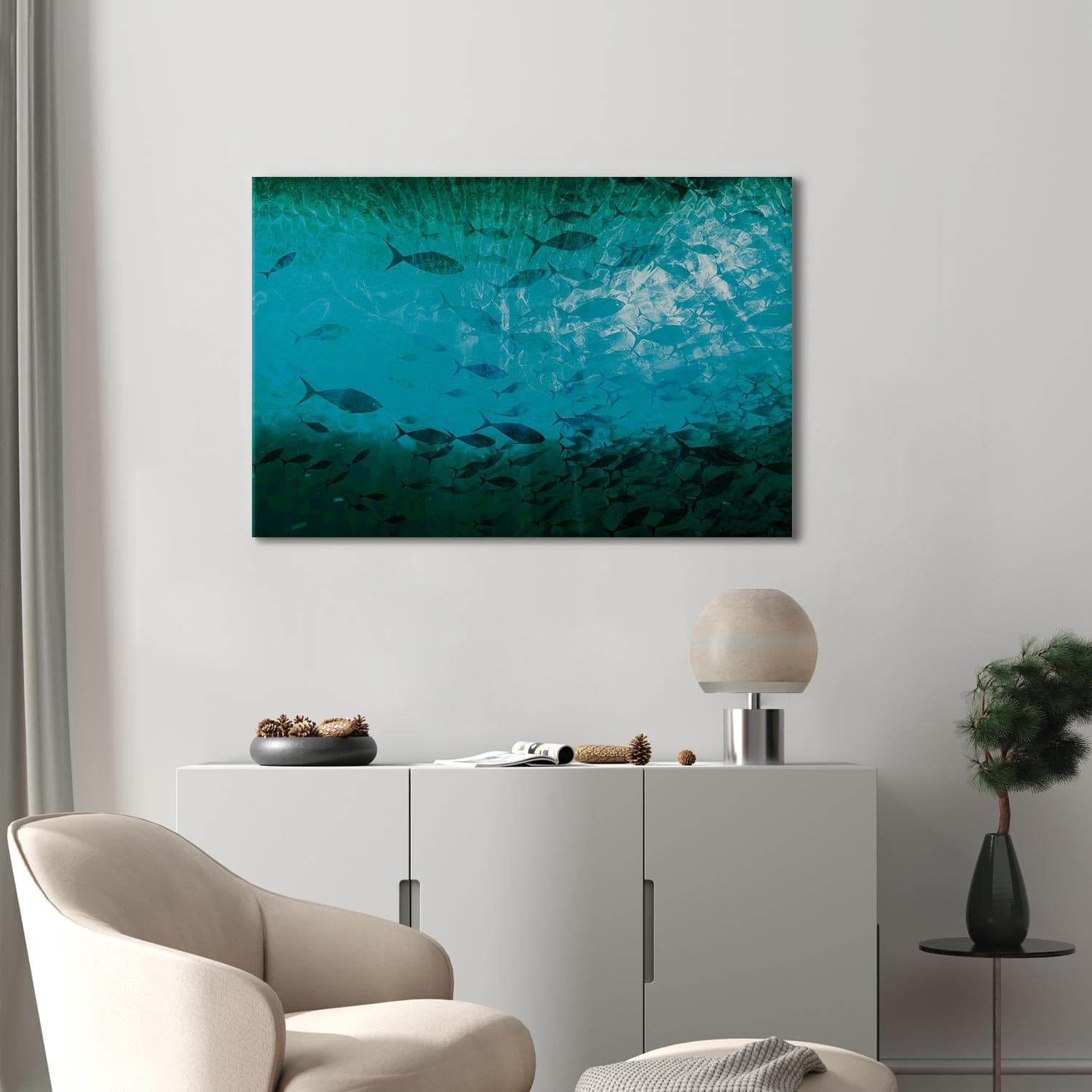 Obraz na płótnie Gromada ciemnych ryb 30×20 cm, płótno włoskie