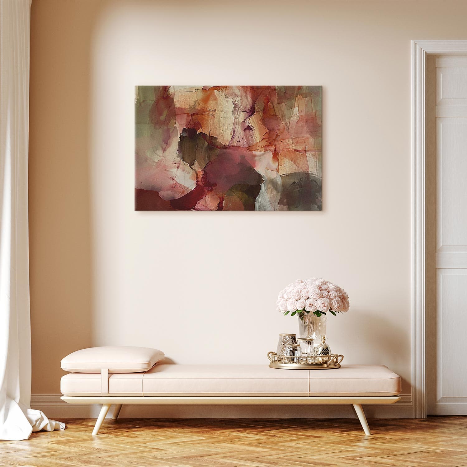 Obraz na płótnie Wiosenna kompozycja - prześwity i formy w technice farby akwarelowej 30×20 cm, płótno włoskie