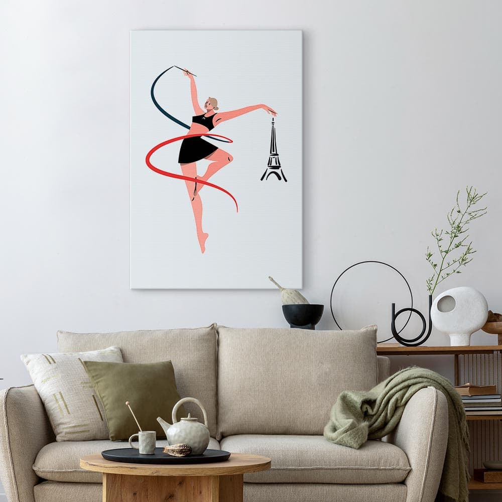 Obraz na płótnie Gimnastyka artystyczna - ilustracja kobiety z szarfą 60×90 cm, płótno standard