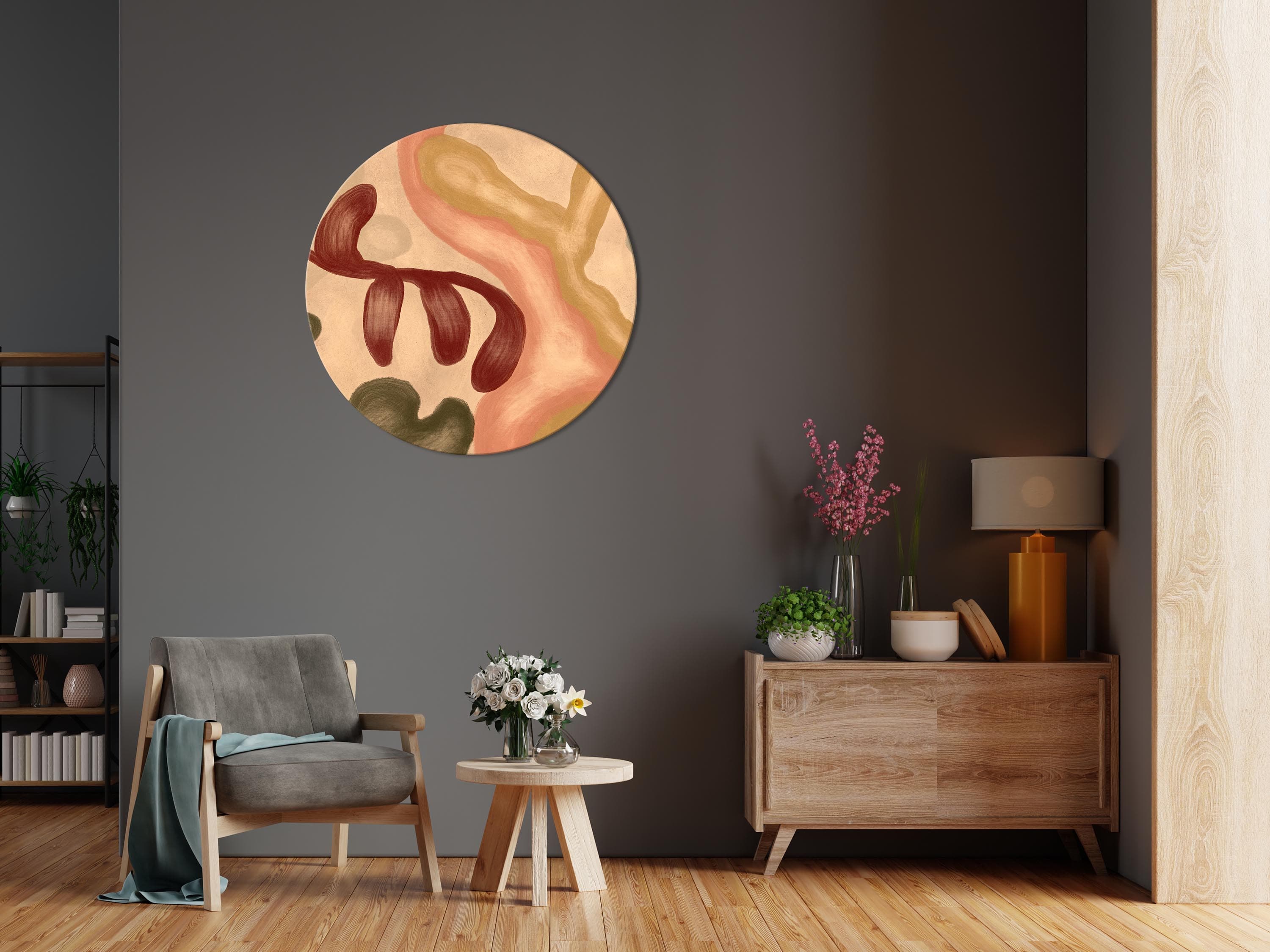 Obraz okrągły Kolorowe kształty - przetarte figury w technice lime wash 40×40 cm