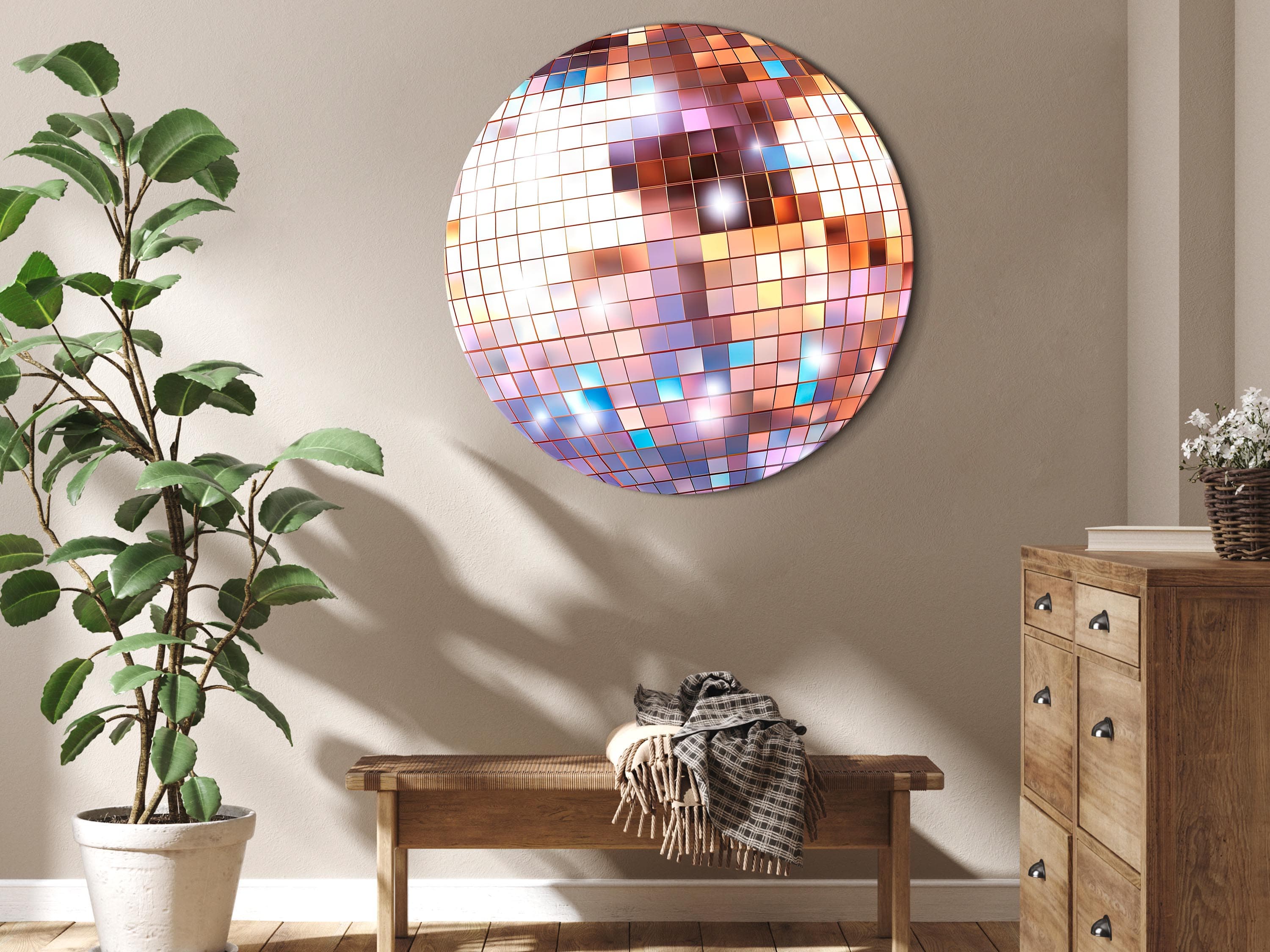 Obraz okrągły Kula dyskotekowa rose gold 40×40 cm