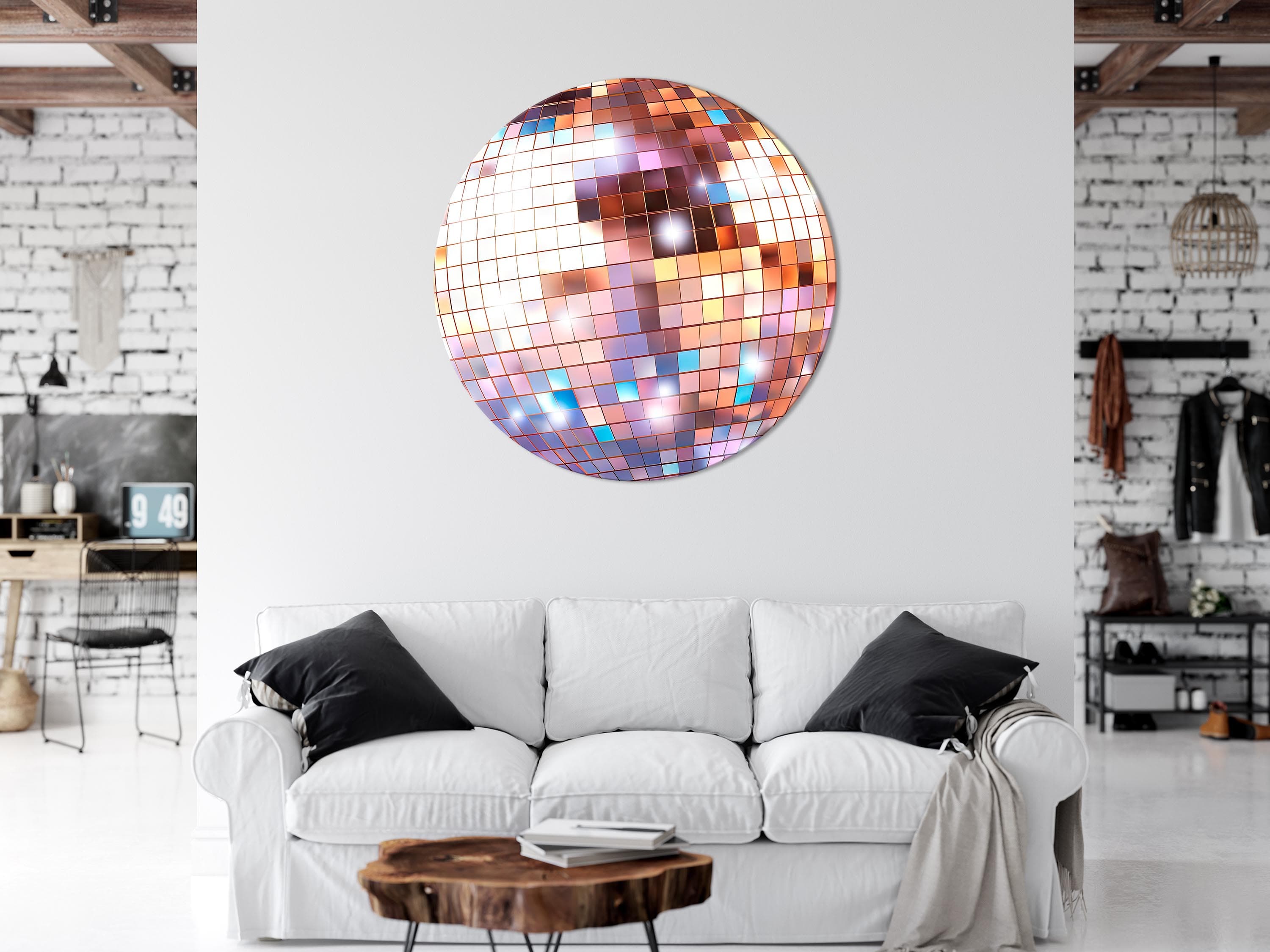 Obraz okrągły Kula dyskotekowa rose gold 40×40 cm