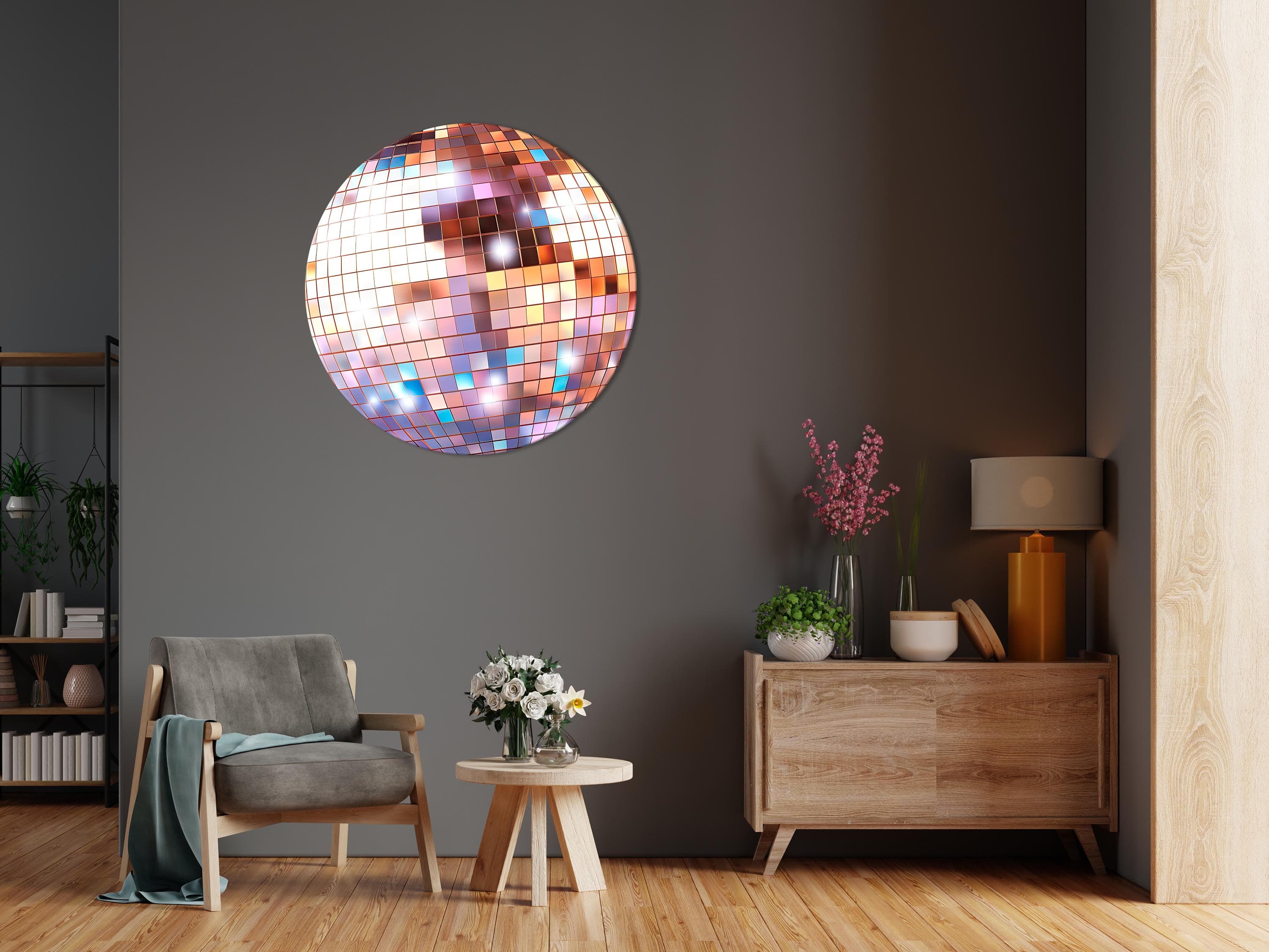 Obraz okrągły Kula dyskotekowa rose gold 40×40 cm