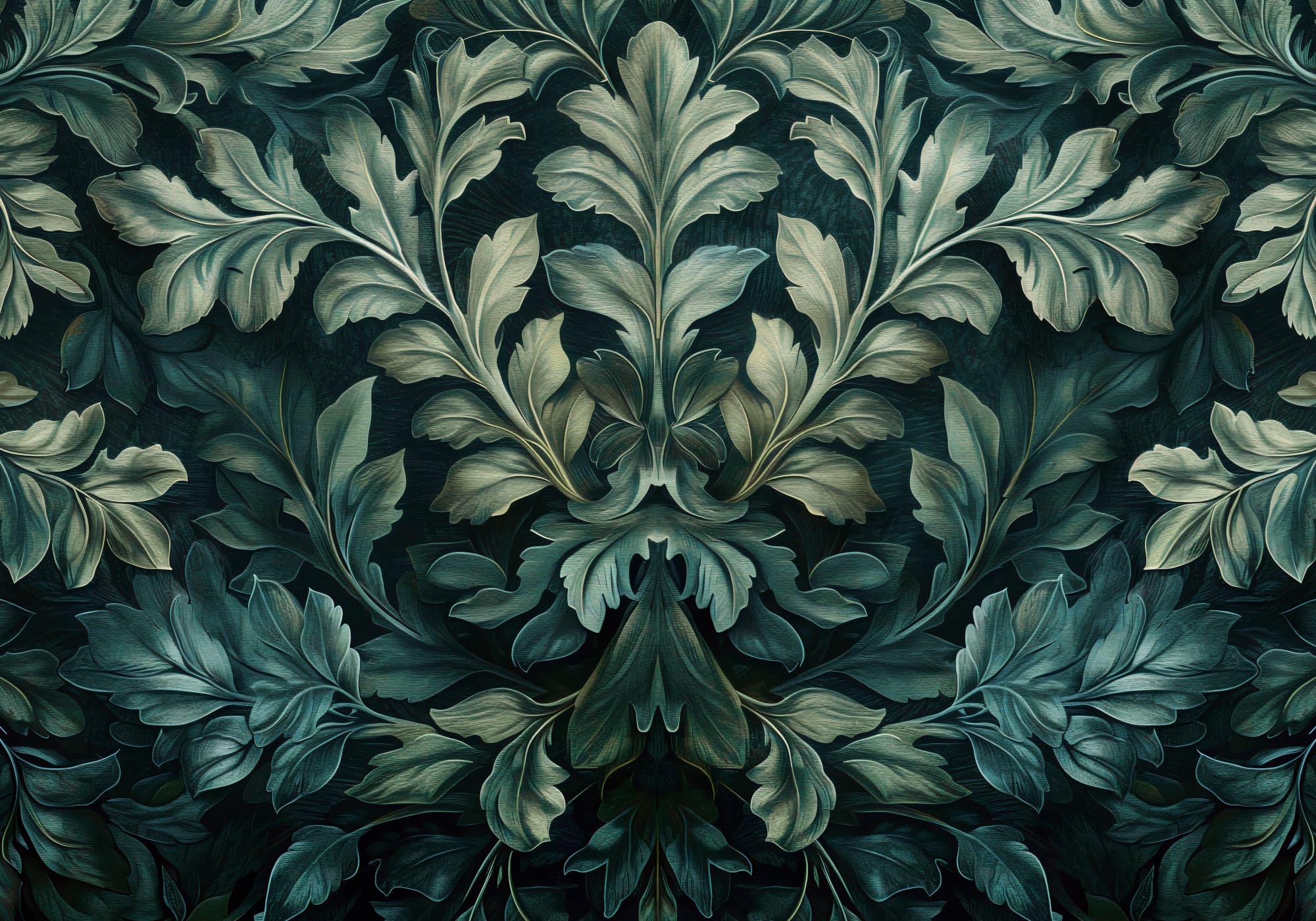Фотошпалери Ciemnozielone wiktoriańskie liście: botaniczna rzeźbiona kompozycja 250×175 см, флізелін стандарт
