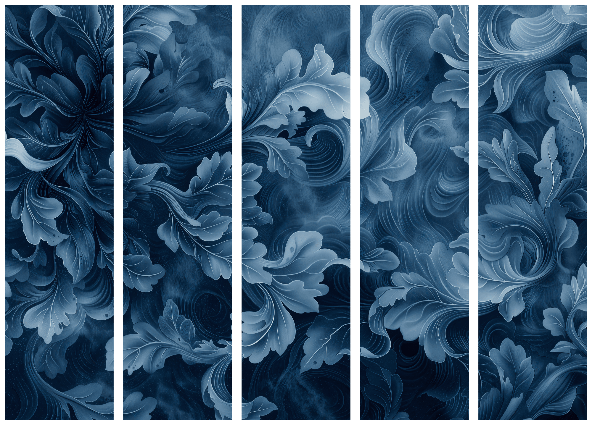 Room divider Ornamenty abstrakcyjne - ciemnoniebieskie wiktoriańskie liście 225×172 cm, one-sided