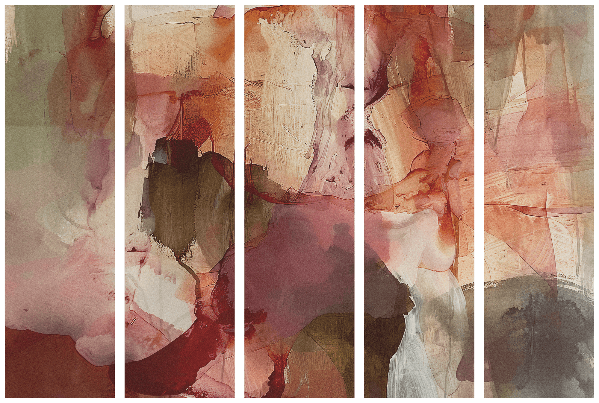 Japanese room divider Różana abstrakcja - rozlana farba akwarelowa w wiosennych kolorach 225×172 cm, Japanese