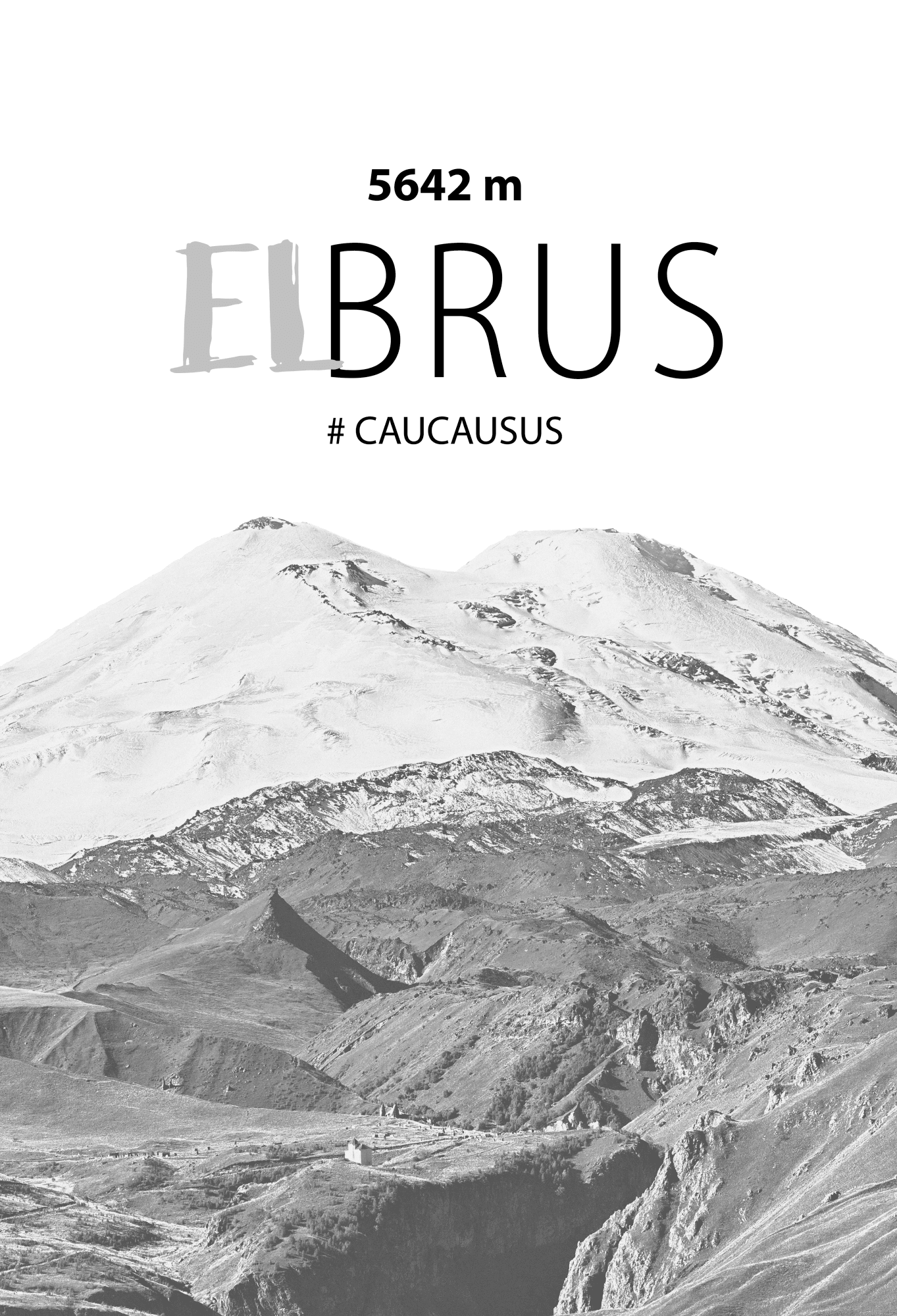 Plakat Majestatyczny szczyt górski Elbrus korona gór pejzaż górski 21×30 cm