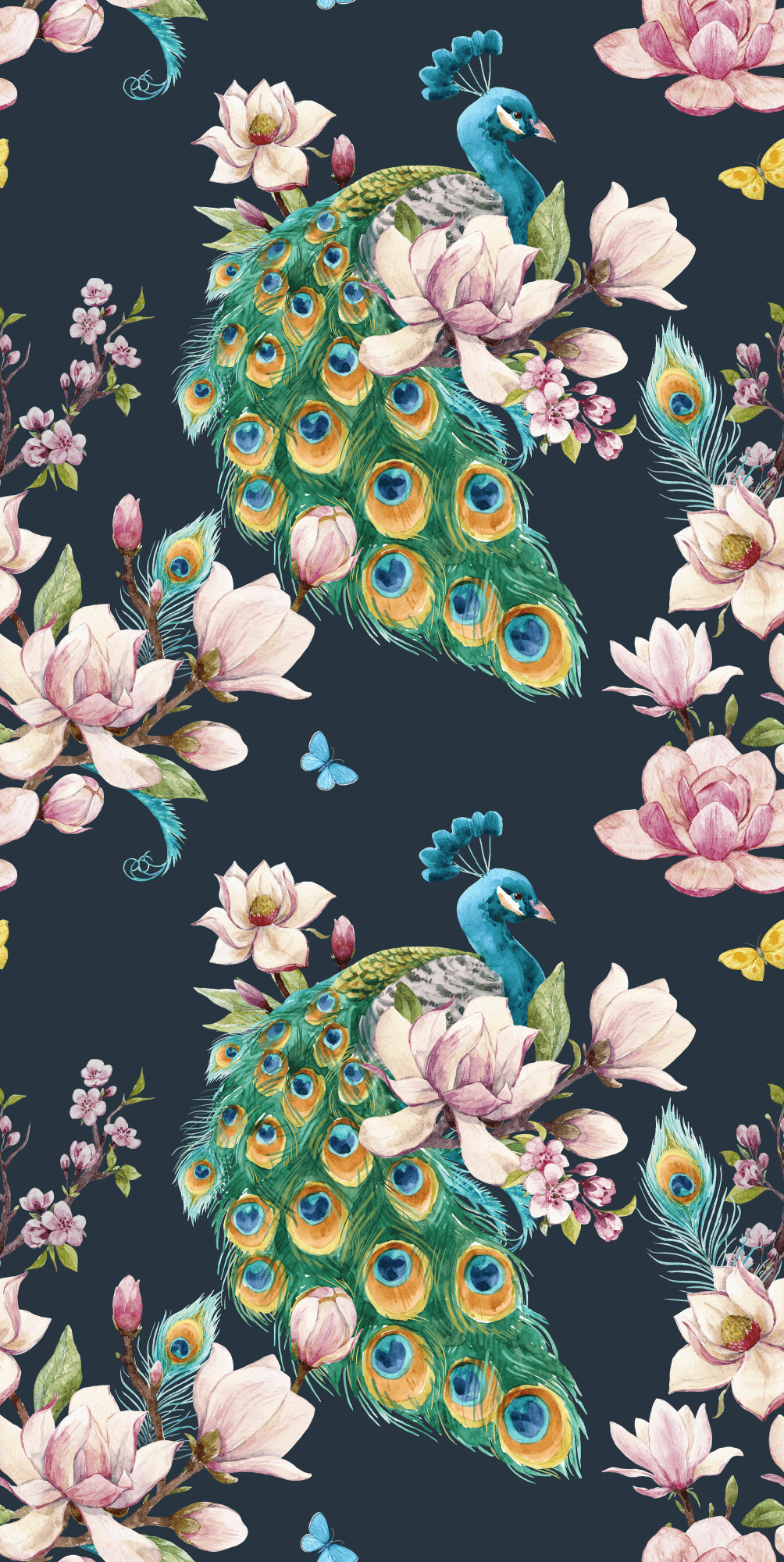 Tapete Magnolie i pawie 50×1000 cm, Vlies Standard
