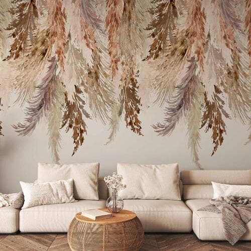 Fototapeta Minimalistyczny pejzaż boho - zwisające liście w beżowych barwach 100×70 cm, flizelina standard