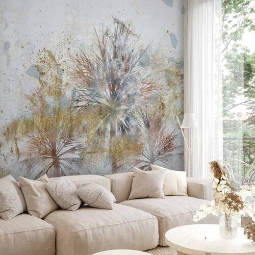 Fototapeta Szare palmy - motyw roślinny w abstrakcyjnej kompozycji z deseniami 300×210 cm, flizelina standard