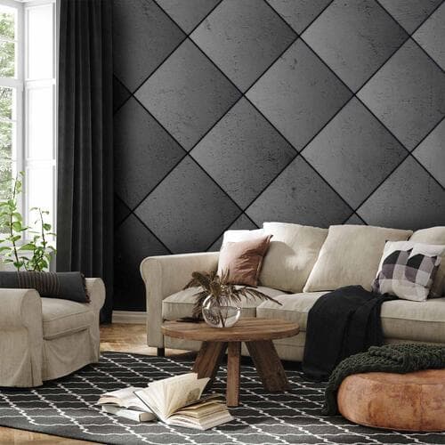 Fototapeta Szara symetria - geometryczny wzór w deseń z betonu z czarnymi fugami 100×70 cm, flizelina standard