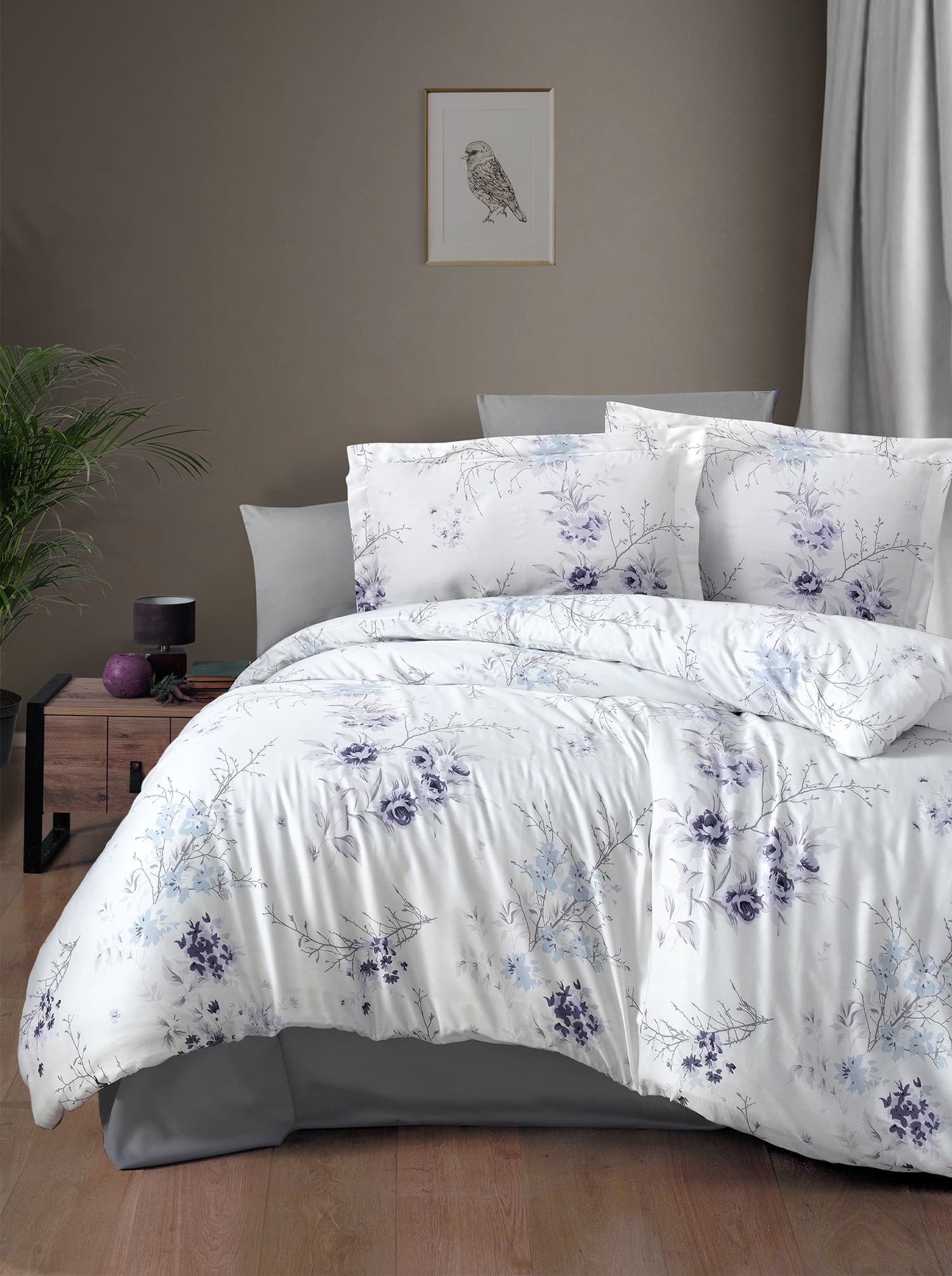 Постільна білизна з бавовняного сатину 200x220 у квіти LEENA LILAC