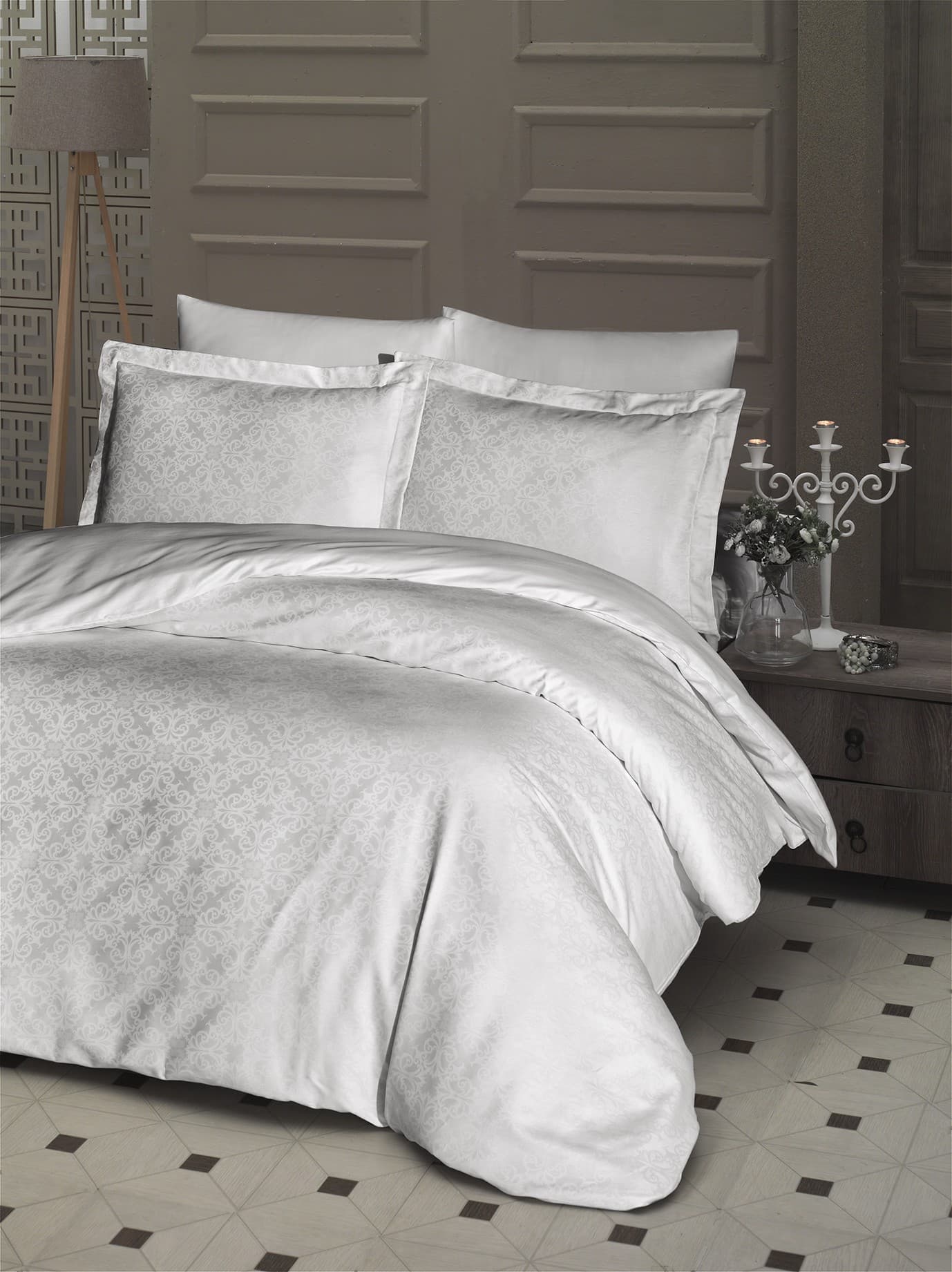 Сатинова постільна білизна 200x220 LAMONE CREAM жакардовий сатин