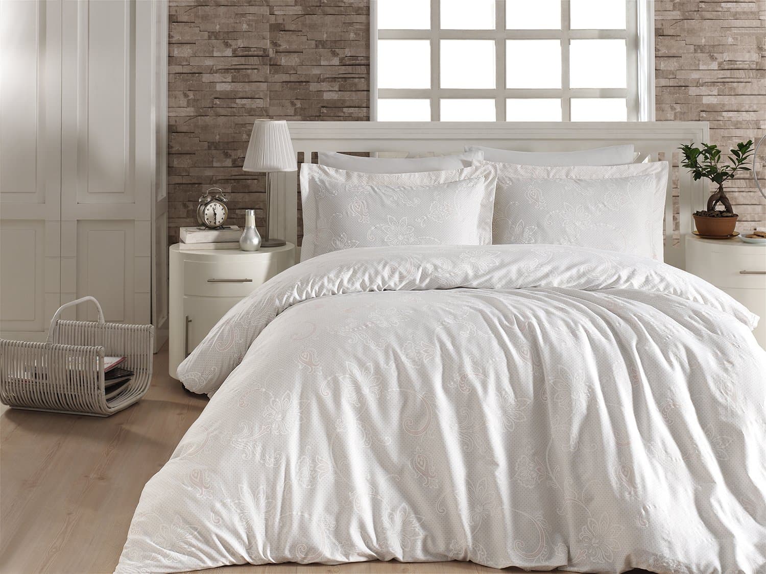 Elegant satin bedding 200x220 with polka dots CARMINA WHITE