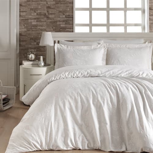Elegancka pościel satynowa 200x220 w groszki CARMINA WHITE