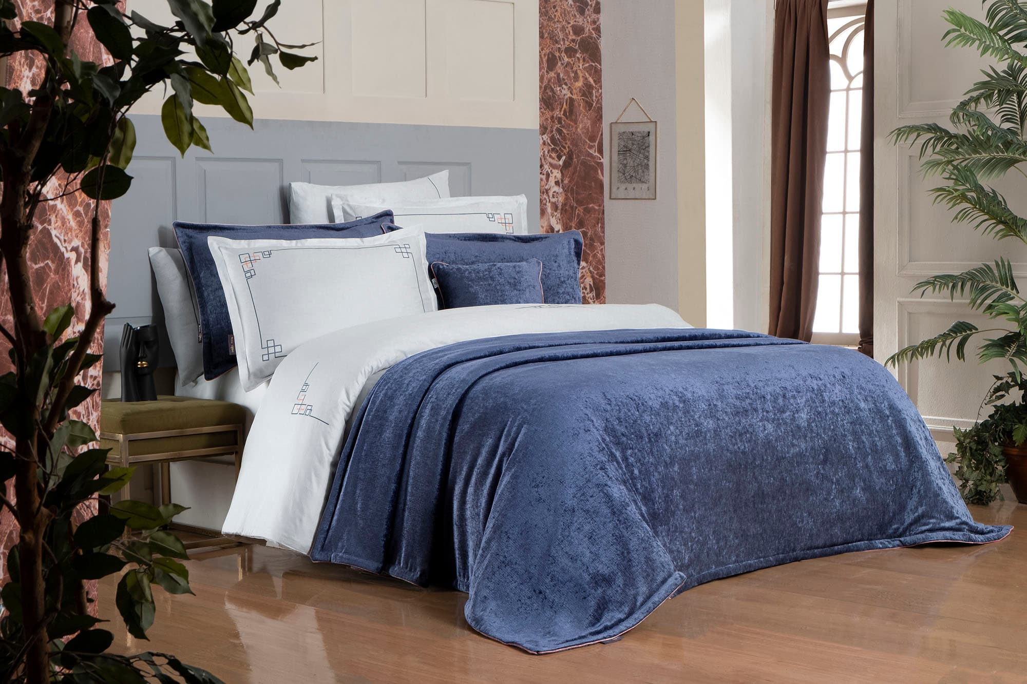 Bedding 200x220 with navy bedspread OSCAR NAVY