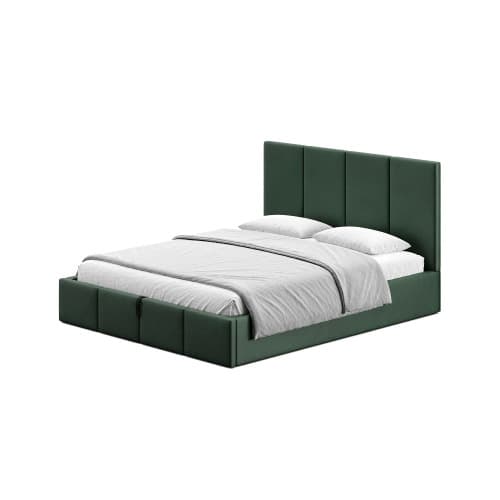 Łóżko tapicerowane Veluna Lift 140x200 welur butelkowa zieleń – wezgłowie 88 cm