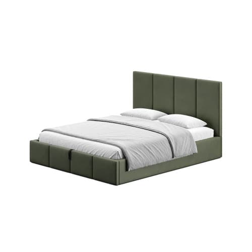 Łóżko tapicerowane Veluna Lift 160x200 welur oliwkowy – wezgłowie 88 cm
