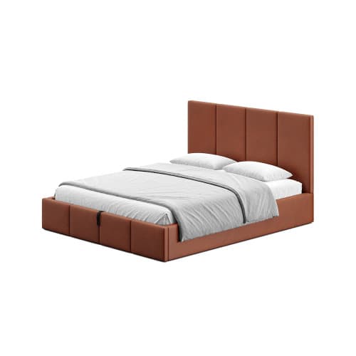 Łóżko tapicerowane Veluna Lift 140x200 welur miodowy – wezgłowie 88 cm