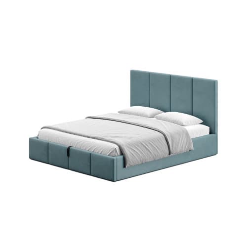 Łóżko tapicerowane Veluna Lift 160x200 welur lazurowy – wezgłowie 88 cm