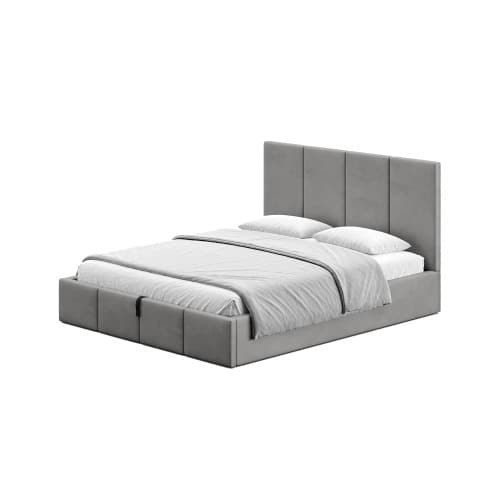 Łóżko tapicerowane Veluna Lift 140x200 welur szary – wezgłowie 120 cm