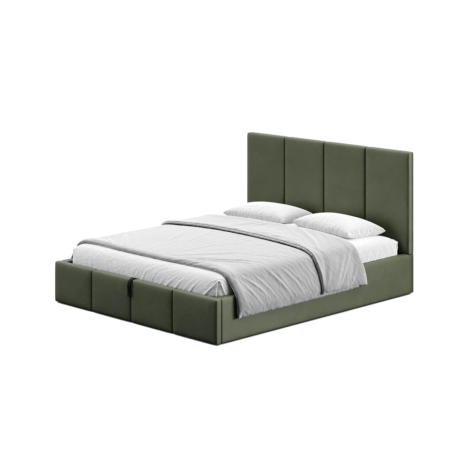 Łóżko tapicerowane Veluna Lift 120x200 welur oliwkowy – wezgłowie 100 cm