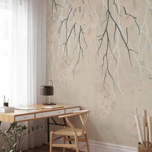 Wall mural Abstrakcyjne spadające liście - subtelny motyw natury z gałęziami 100×70 cm, premium non-woven