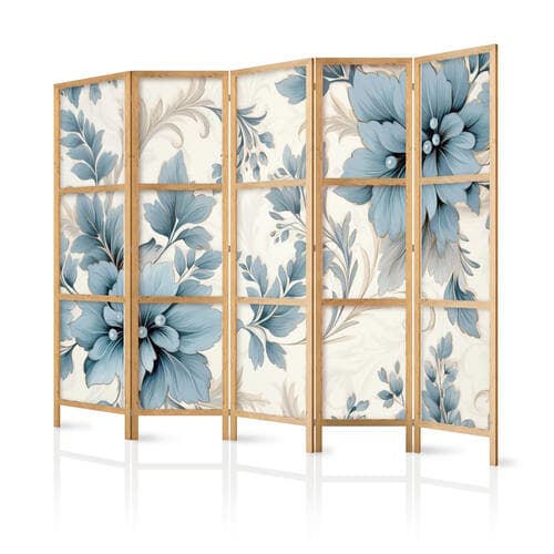 Японська ширма Turkusowe kwiaty w retro klimacie - florystyczne ornamenty 225×172 см, японська