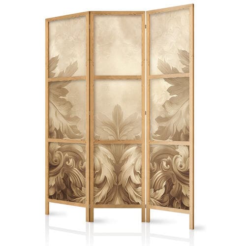 Parawan japoński Rzeźbione ornamenty barokowe - bogata kompozycja w kolorach sepii 135×172 cm, japoński
