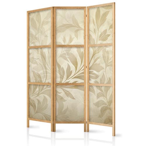 Parawan japoński Botaniczny motyw z listkami i pnączami w kolorach piaskowych 135×172 cm, japoński