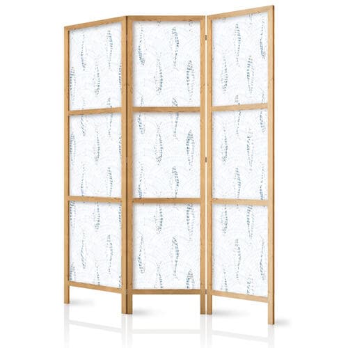 Parawan japoński Delikatne błękitne ryby - Mozaikowe ryby w subtelnych błękitnych tonacjach kolorystycznych z łukowatym wzorem w tle 135×172 cm, japoński