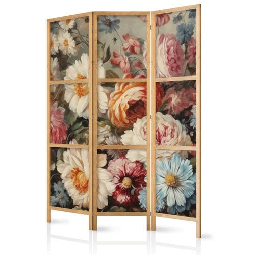 Parawan japoński Zapach natury - piękne ogrodowe kwiaty w pastelowych kolorach 135×172 cm, japoński