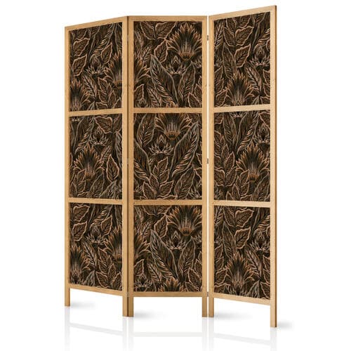 Parawan japoński Gęsta roślinność - botaniczne wzory w ilustracyjnym stylu; brązowe 135×172 cm, japoński