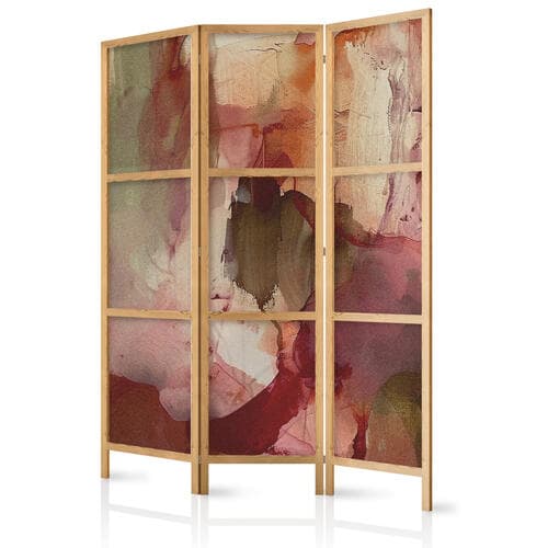 Parawan japoński Różana abstrakcja - rozlana farba akwarelowa w wiosennych kolorach 135×172 cm, japoński