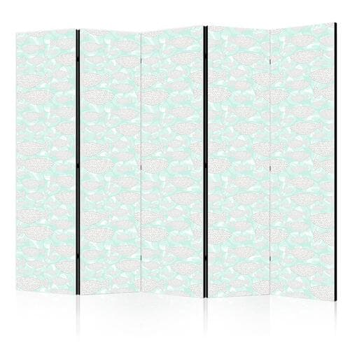 Parawan Minimalistyczne ryby - Rybki z szarych kropek na tle krystalicznej tafli wody w kolorystyce miętowej zieleni 225×172 cm, jednostronny