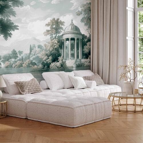 Wall mural Widok na park i jezioro retro vintage pejzaż w zieleniach 400×280 cm, standard non-woven