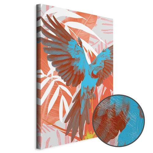 Canvas print Egzotyczne skrzydła - Papuga wśród abstrakcyjnych wzorów liści 20×30 cm, standard canvas