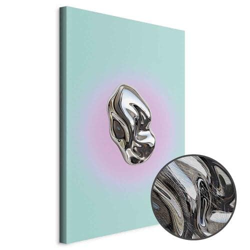 Leinwandbild Metaliczna Forma - abstrakcyjna rzeźba na miętowym tle z fioletowym halo 60×90 cm, Standardleinwand