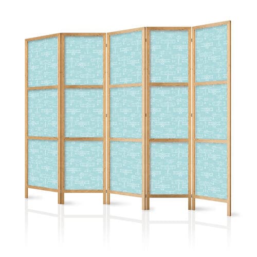 Japanischer Paravent Szkic - zarys budowy samolotu białym kolorem na turkusowym tle 225×172 cm, japanisch