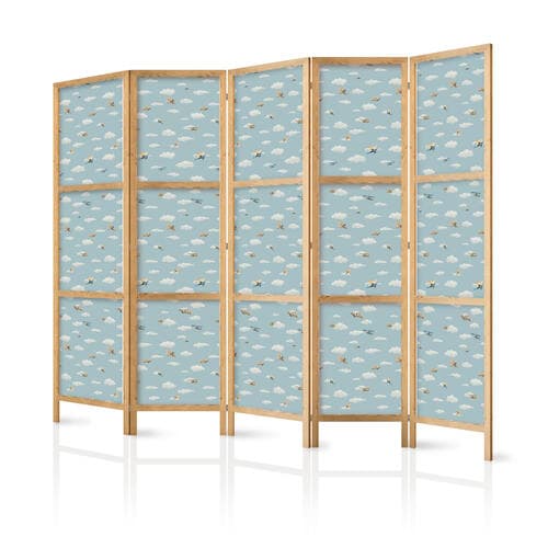 Japanischer Paravent Ilustracja - żółto - niebieskie samoloty na tle błękitnego nieba 225×172 cm, japanisch