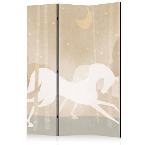 Room divider Księżycowe rumaki - konie galopujące wśród drzew w gwieździstą noc 135×172 cm, acoustic