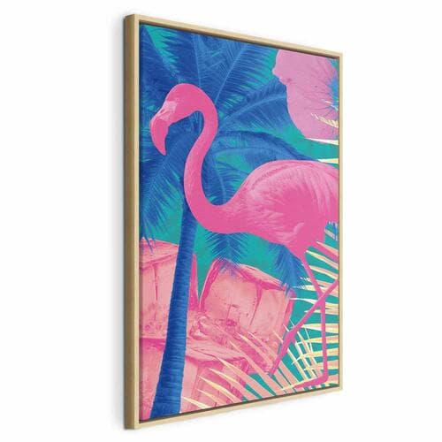 Canvas print Różowy Flaming - Abstrakcyjny Flaming na Tle Palm i Kostek Lodu 80×120 cm, standard canvas