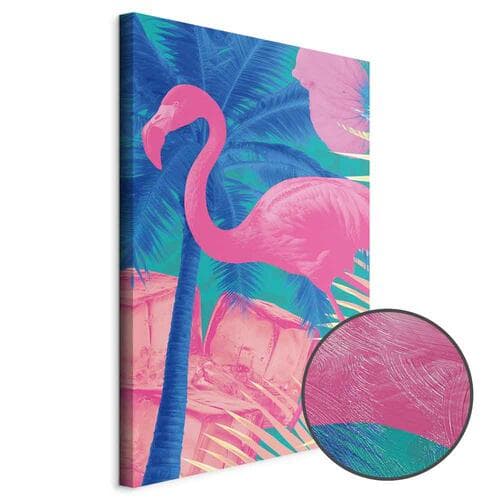 Canvas print Różowy Flaming - Abstrakcyjny Flaming na Tle Palm i Kostek Lodu 60×90 cm, standard canvas