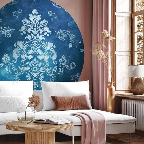 Круглі фотошпалери Retro ornament w przetartych błękitach 180×180 см, самоклейний матеріал