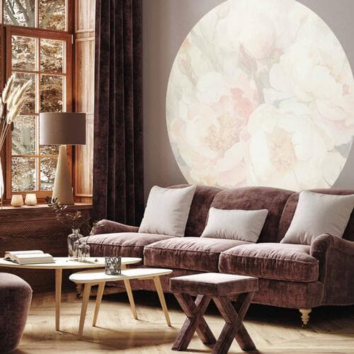 Round wall mural Piwonie we mgle 230×230 cm, self-adhesive material