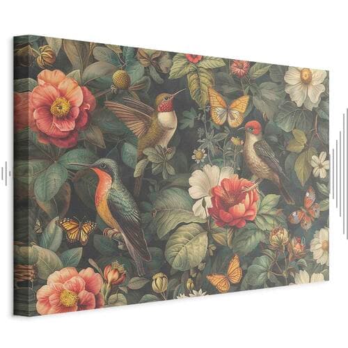 Canvas print Kwiaty, ptaki i motyle - ilustracja w stylu vintage 30×20 cm, standard canvas