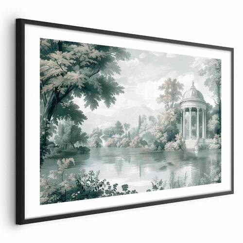 Plakat Pejzaż z parkiem i jeziorem w retro zieleniach 60×40 cm