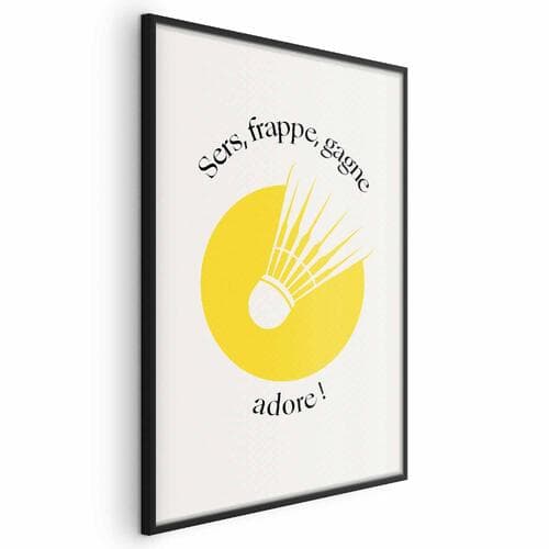 Plakat Lotka do badmintona na tle żółtego słońca 21×30 cm