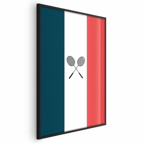 Plakat Flagi Francji i czarne paletki do badmintona 21×30 cm